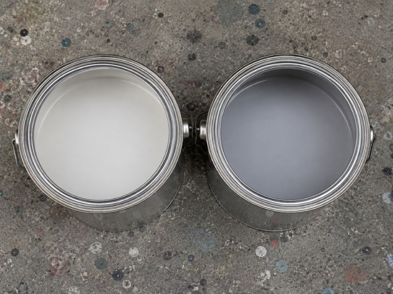 ホワイトとグレー2色の塗料缶を上から見た比較